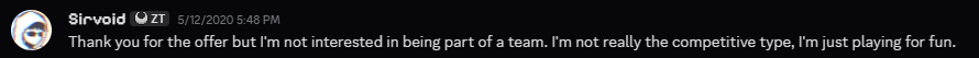 Sirvoid declines offers.